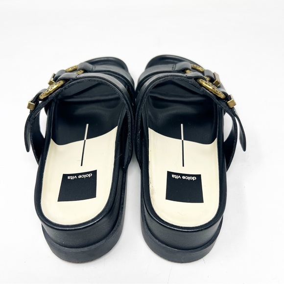 DOLCE VITA BLACK LEATHER SOYA SLIDE SANDALS WITH BUCKLES WOMENS 6.5 - Picture 3 of 7